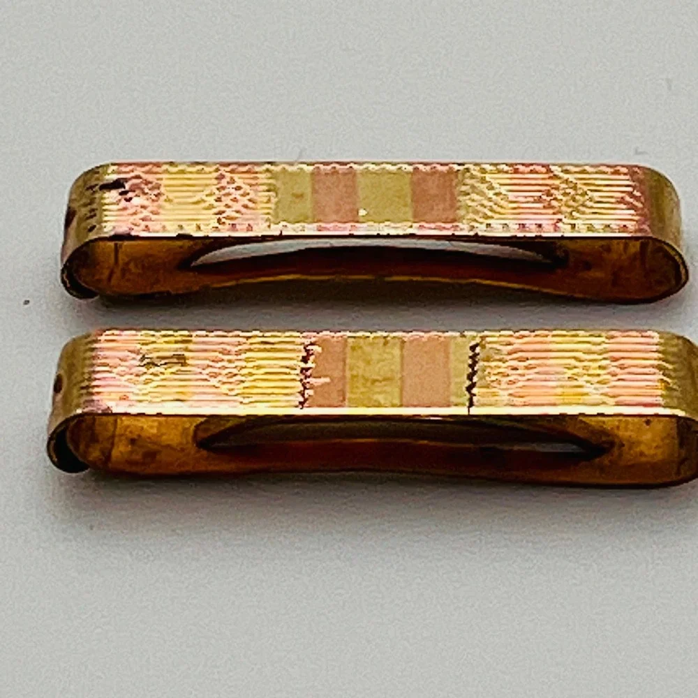 Antique F & Co Engraved Collar Clips Gold Tone Pat 1915 Set 2 Edwardian